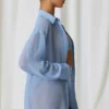 Hiva Oversized πουκάμισο με λεπτομέρειες από πέρλες σε γαλάζιο χρώμα
