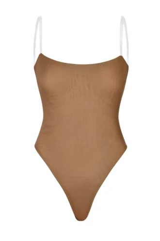 Intimates Soft Mesh Invisible Strap Thong Κορμάκι σε χρώμα αμύγδαλο