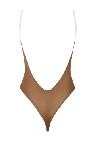 Intimates Soft Mesh Invisible Strap Thong Κορμάκι σε χρώμα αμύγδαλο