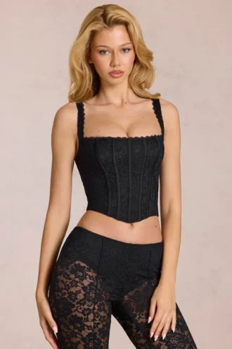 Jemara Lace Soft-Scoop Adjustable Corset Top σε μαύρο