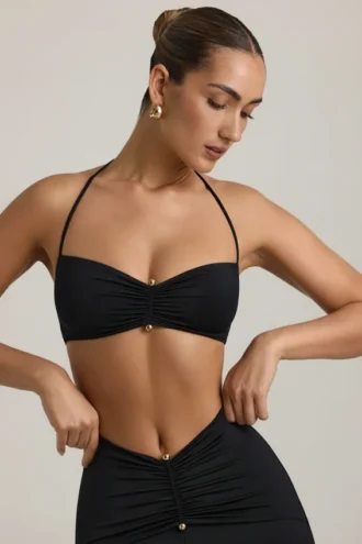 Jerika Slinky Jersey Μπραλέτα με λεπτομέρειες από μεταλλικά στοιχεία και λαιμόκοψη halter σε μαύρο