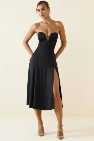 Joely Slinky Jersey Strapless A-Line Midaxi Φορέμα σε μαύρο