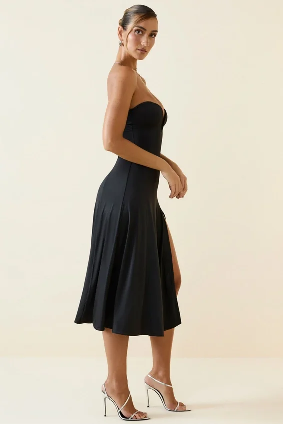 Joely Slinky Jersey Strapless A-Line Midaxi Φορέμα σε μαύρο Joely Slinky Jersey Strapless A-Line Midaxi Φορέμα σε μαύρο