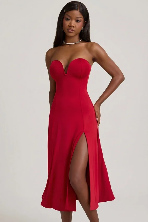 Joely Slinky Jersey Strapless A-Line Midaxi Φορέμα σε True Red Joely Slinky Jersey Strapless A-Line Midaxi Φορέμα σε True Red