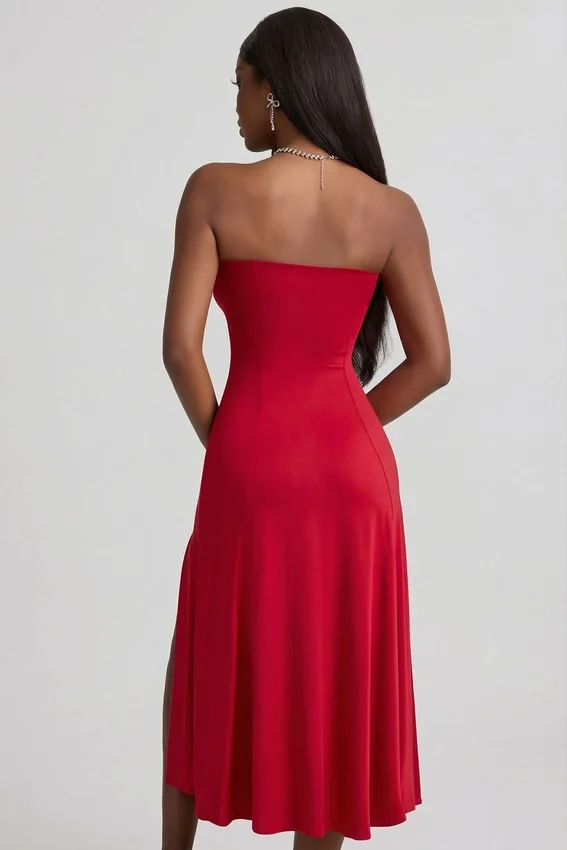 Joely Slinky Jersey Strapless A-Line Midaxi Φορέμα σε True Red Joely Slinky Jersey Strapless A-Line Midaxi Φορέμα σε True Red