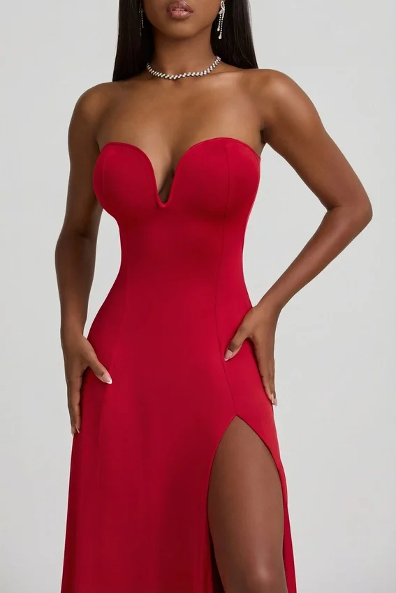 Joely Slinky Jersey Strapless A-Line Midaxi Φορέμα σε True Red Joely Slinky Jersey Strapless A-Line Midaxi Φορέμα σε True Red