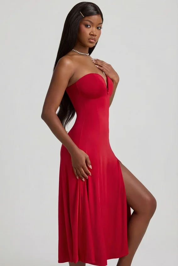 Joely Slinky Jersey Strapless A-Line Midaxi Φορέμα σε True Red Joely Slinky Jersey Strapless A-Line Midaxi Φορέμα σε True Red