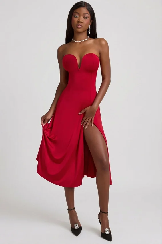 Joely Slinky Jersey Strapless A-Line Midaxi Φορέμα σε True Red Joely Slinky Jersey Strapless A-Line Midaxi Φορέμα σε True Red