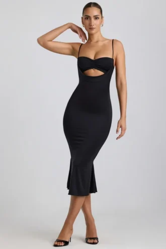 Julane Slinky Jersey Ruched Cut-Out Midaxi Φορέμα σε μαύρο