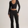 Jules Modal Ribbed Foldover Flared Trousers σε μαύρο Jules Modal Ribbed Foldover Flared Trousers σε μαύρο