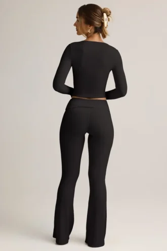 Jules Modal Ribbed Foldover Flared Trousers σε μαύρο