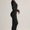 Jules Modal Ribbed Foldover Flared Trousers σε μαύρο Jules Modal Ribbed Foldover Flared Trousers σε μαύρο