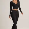 Jules Modal Ribbed Foldover Flared Trousers σε μαύρο Jules Modal Ribbed Foldover Flared Trousers σε μαύρο
