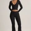 Jules Modal Ribbed Foldover Flared Trousers σε μαύρο Jules Modal Ribbed Foldover Flared Trousers σε μαύρο