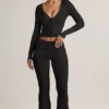 Jules Modal Ribbed Foldover Flared Trousers σε μαύρο Jules Modal Ribbed Foldover Flared Trousers σε μαύρο