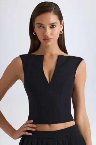 Kadie V-Neck Structured Crop Top σε μαύρο