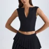 Kadie V-Neck Structured Crop Top σε μαύρο