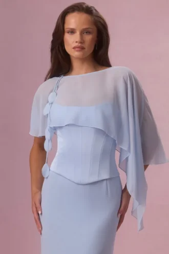 Κάπα Velina από σιφόν σε χρώμα Powder Blue Κάπα Velina από σιφόν σε χρώμα Powder Blue