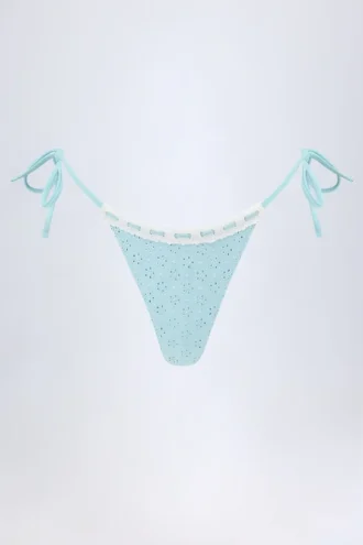 Κάτω Μέρος Σλιπ Μπικίνι Vernazza με δαντέλα Broderie Anglaise και δέσιμο στο πλάι σε γαλάζιο χρώμα