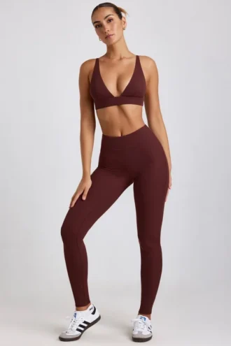 Κολάν Linnea Petite με ραβδώσεις από Modal και ψηλή μέση σε χρώμα Espresso