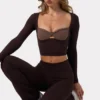 Παντελόνι Soft Active με βολάν σε χρώμα Espresso Παντελόνι Soft Active με βολάν σε χρώμα Espresso