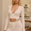 Κοντό μπλουζάκι Lou Pointelle Wrap σε λευκό