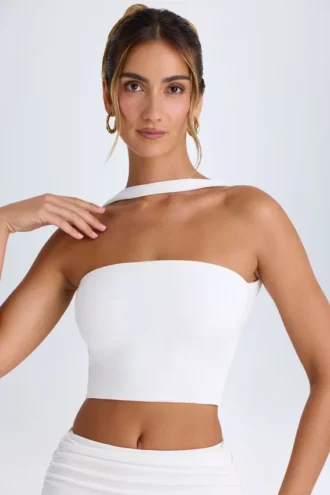 Κορμάκι Bandeau με λεπτομέρεια choker Khai σε λευκό