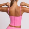 Κορσέ crop top με μπανέλες Cassandra από βινύλιο σε ροζ χρώμα