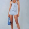 Lalita Button-Down Halterneck Ολόσωμο Σορτς σε ανοιχτόχρωμο τζιν