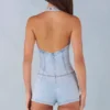 Lalita Button-Down Halterneck Ολόσωμο Σορτς σε ανοιχτόχρωμο τζιν