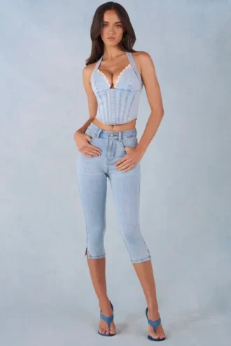Landon Mid-Rise Denim Capri Jeans σε ανοιχτό χρώμα τζιν
