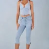 Landon Mid-Rise Denim Capri Jeans σε ανοιχτό χρώμα τζιν