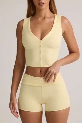 Lene Modal Ribbed Button-Up Μπλούζα σε χρώμα Buttercream Yellow