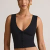 Lene Modal Ribbed Button-Up Μπλούζα σε μαύρο
