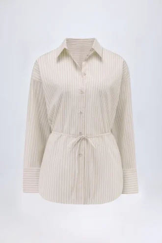 Lerici Oversized Cotton-Poplin Shirt in Taupe Stripe
