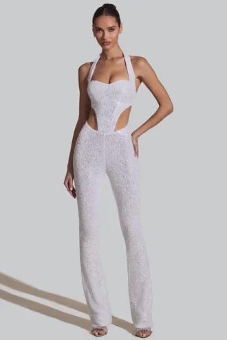 Λευκή ολόσωμη φόρμα Coralena με διακοσμητικά cut-out