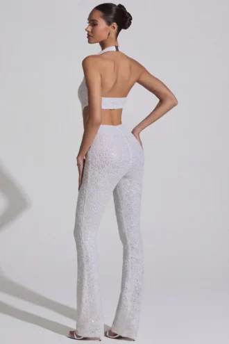 Λευκή ολόσωμη φόρμα Coralena με διακοσμητικά cut-out