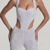 Λευκή ολόσωμη φόρμα Coralena με διακοσμητικά cut-out Λευκή ολόσωμη φόρμα Coralena με διακοσμητικά cut-out