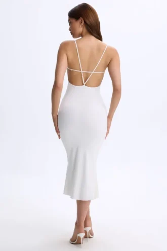 Λευκό φόρεμα Lois Modal Plunge Open-Back Midaxi