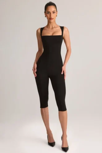 Luma Modal Bodycon Capri Ολόσωμη Φόρμα με τετράγωνο λαιμό σε μαύρο