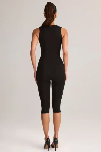 Luma Modal Bodycon Capri Ολόσωμη Φόρμα με τετράγωνο λαιμό σε μαύρο