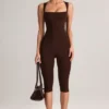 Luma Modal Square-Neck Bodycon Capri Ολόσωμη Φόρμα σε χρώμα σοκολάτας