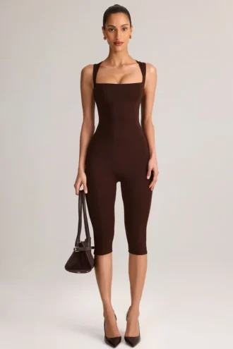 Luma Modal Square-Neck Bodycon Capri Ολόσωμη Φόρμα σε χρώμα σοκολάτας