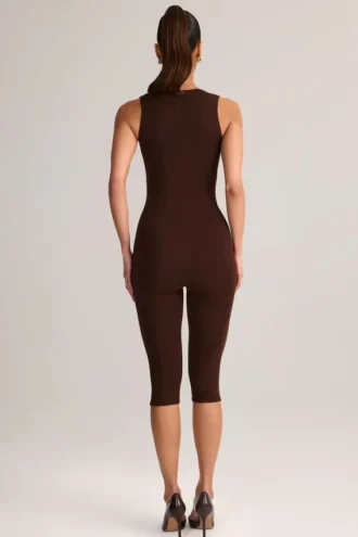 Luma Modal Square-Neck Bodycon Capri Ολόσωμη Φόρμα σε χρώμα σοκολάτας