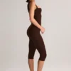Luma Modal Square-Neck Bodycon Capri Ολόσωμη Φόρμα σε χρώμα σοκολάτας