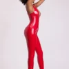 Lynx Vinyl Plunge Neck Catsuit σε Fire Red Lynx Vinyl Plunge Neck Catsuit σε Fire Red