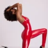 Lynx Vinyl Plunge Neck Catsuit σε Fire Red Lynx Vinyl Plunge Neck Catsuit σε Fire Red