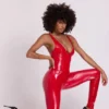 Lynx Vinyl Plunge Neck Catsuit σε Fire Red Lynx Vinyl Plunge Neck Catsuit σε Fire Red