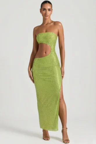 Μακρύ φόρεμα bandeau με διακοσμητικά cut-out Alamea σε χρώμα πράσινο αχλάδι