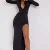 Μακρύ φόρεμα Desdemona με κουκούλα και μακριά μανίκια σε μαύρο χρώμα